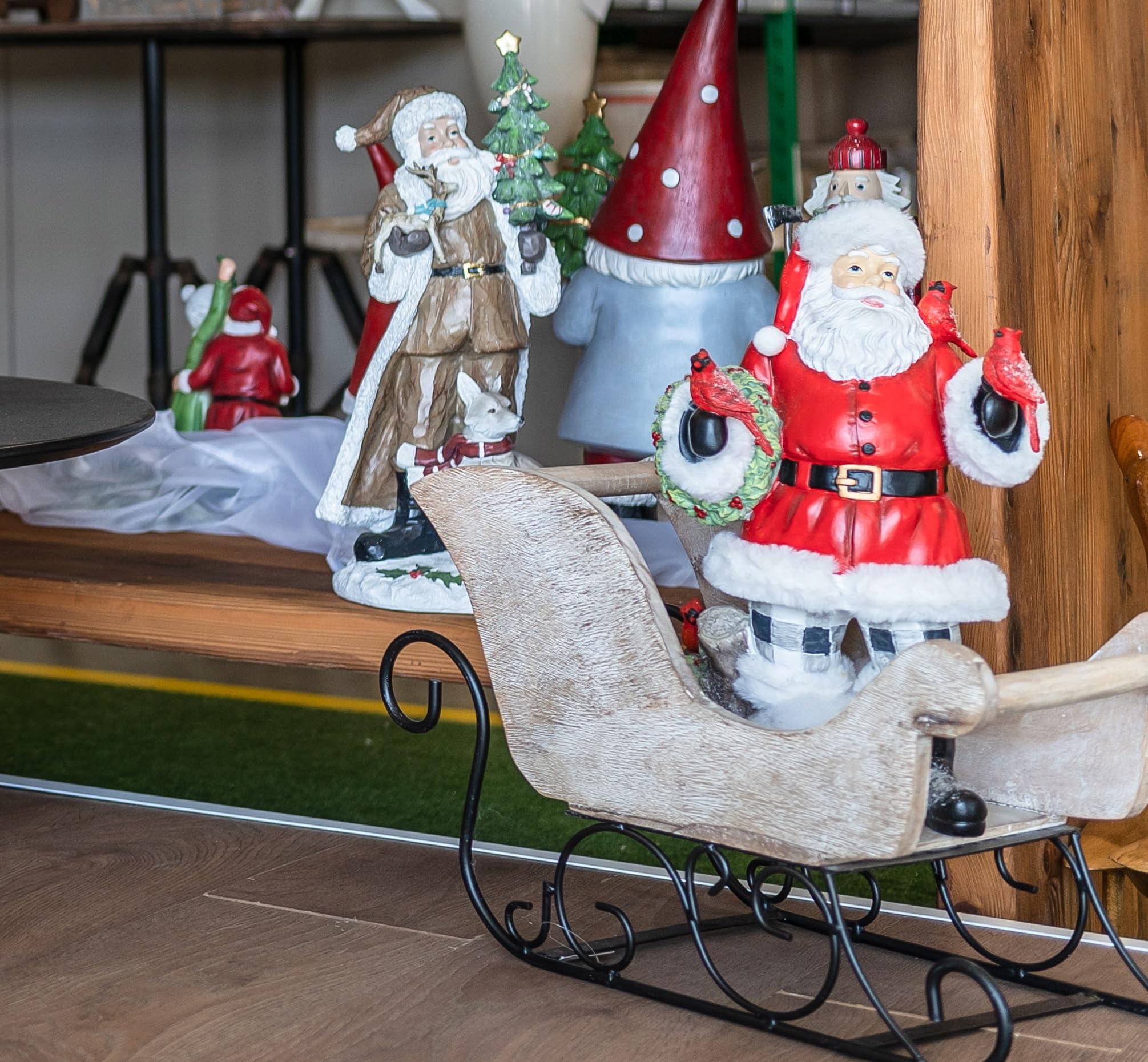 Keyhomestore - Figura de Trineo de Papá Noel, Escultura de Apoyo, decoración navideña. Altura: 32 cm. Longitud: 44 cm. Ideal como Adorno de decoración, Centro de Mesa.