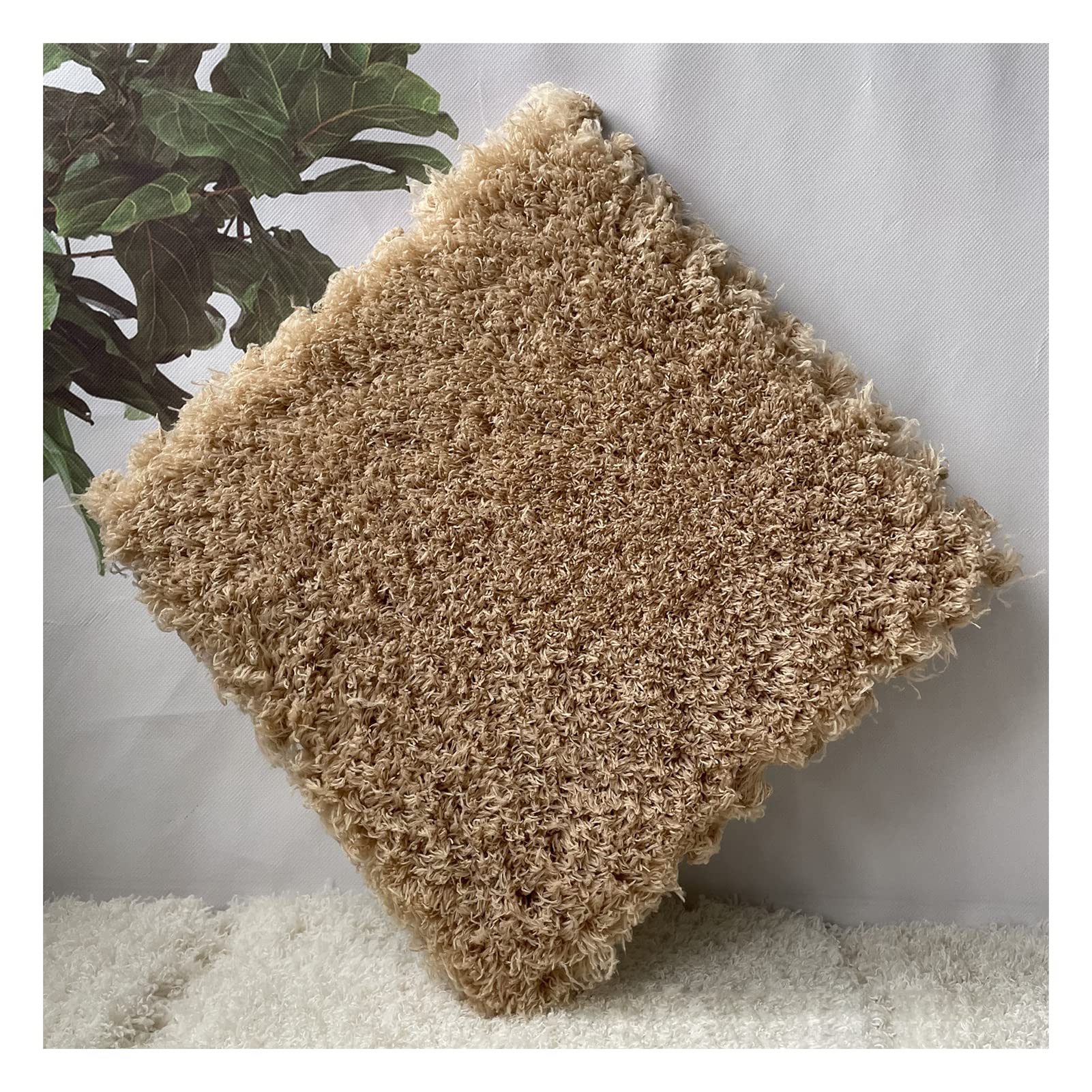 10 Pieces Interlocking Carpet Tiles, Soft Shaggy Plush Foam Mats, Fluffy Area Rugs, Anti-Slip Carpet, Play Mat for Home Living Room Bedroom(Color:Light Coffee)