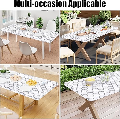 Miniatura 22 de Smiry - Mantel rectangular para mesa de pícnic, impermeable, elástico, ajustable para mesas de 6 pies de vinilo con parte trasera de franela Verde