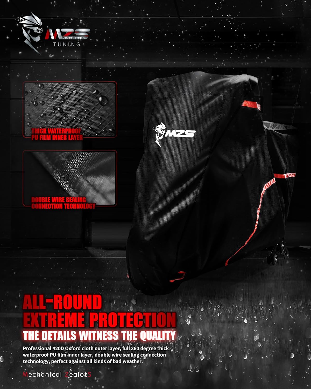 MZS Motorcycle Cover Waterproof Outdoor, 420D All Season Weather Touring Protection Cover Storage fit up to 107" Compatible With Road King Electra Street Glide Ultra Revial Heritage Vulcan Wing