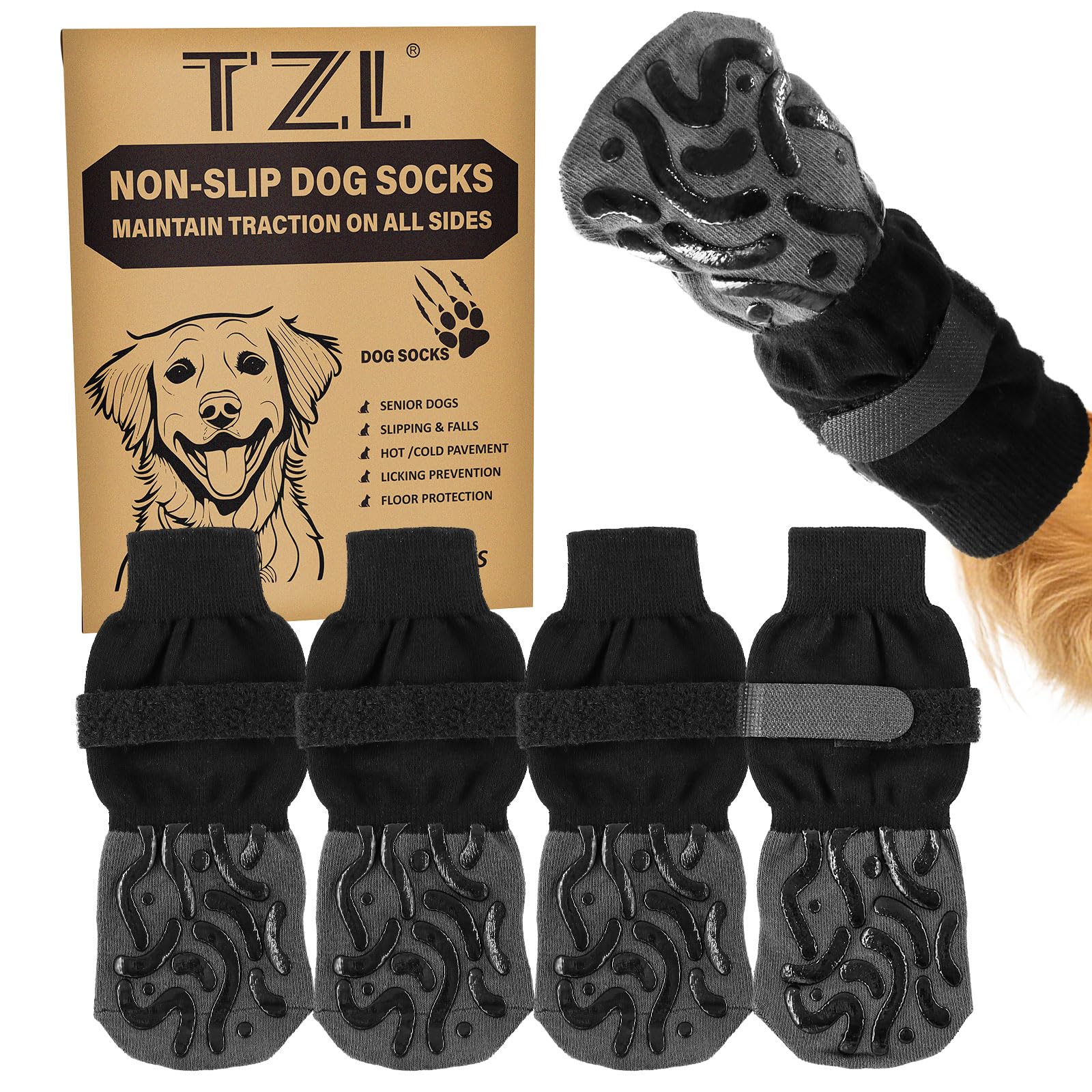 4PCS Calzini per Cani Anti-scivolo a Doppio Lato, Impedire la Leccatura, Forte Controllo Della Trazione Sul Protettore Della Zampa del Pavimento in Legno Duro per Cani Anziani Piccoli e Medi