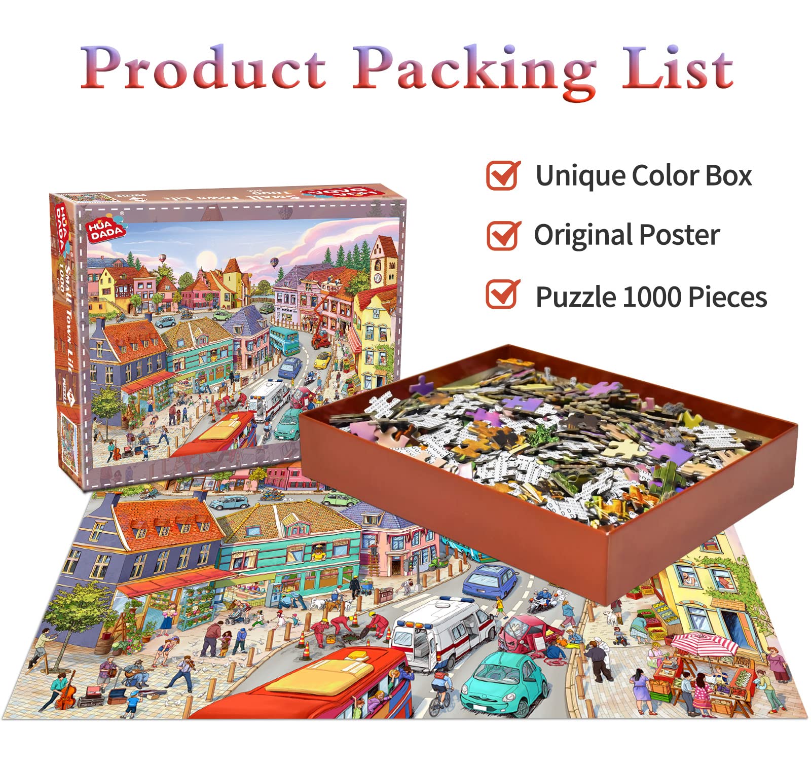 Puzzle MOJIGE 1000 Pezzi Per Adulti: Paesaggio Di Piccola Città, Dimensioni 70x50 Cm, Cartone Riciclato, Regalo Uomo E Donna