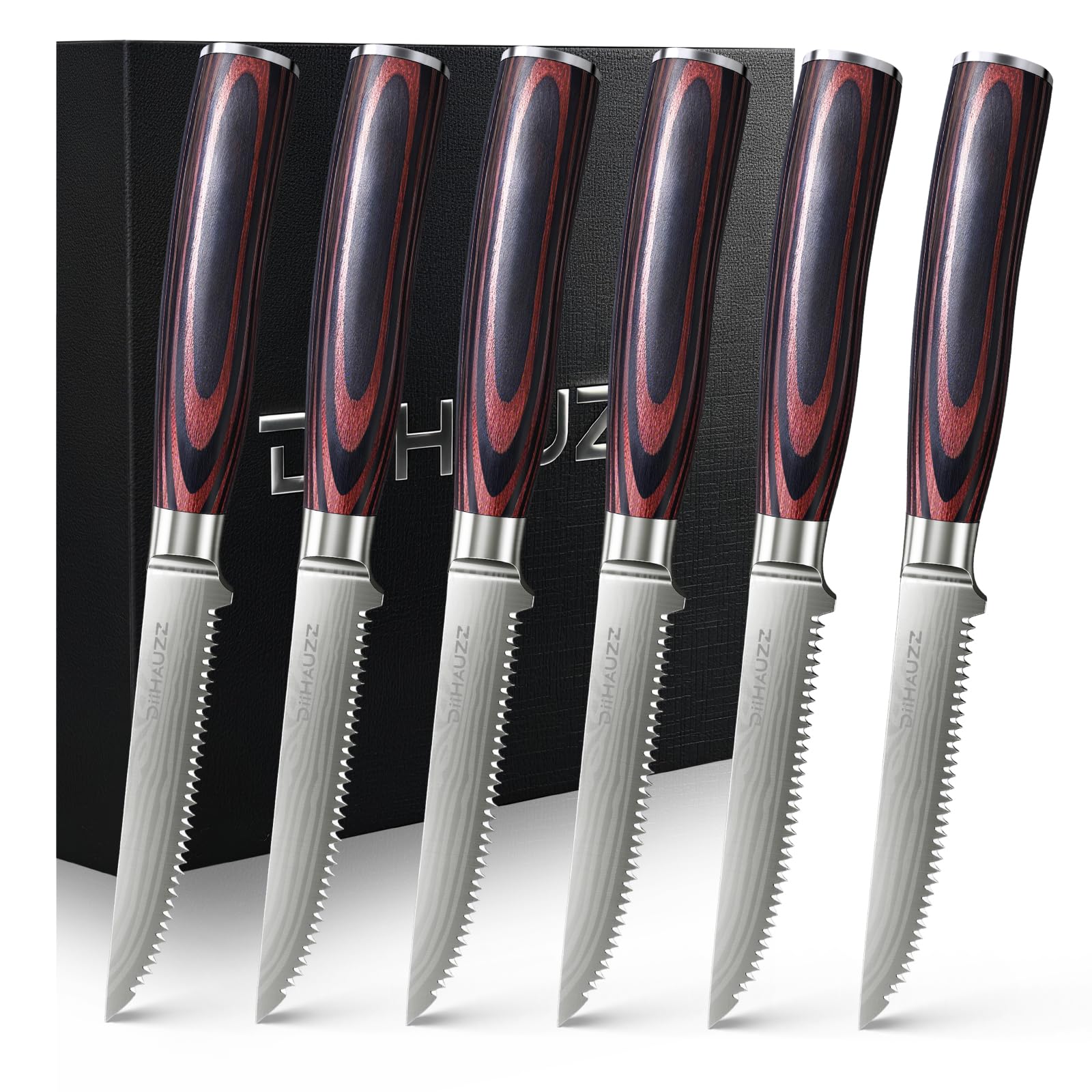 DiiHAUZZ Steak Knives Set of 6 - Damascus Pattern
