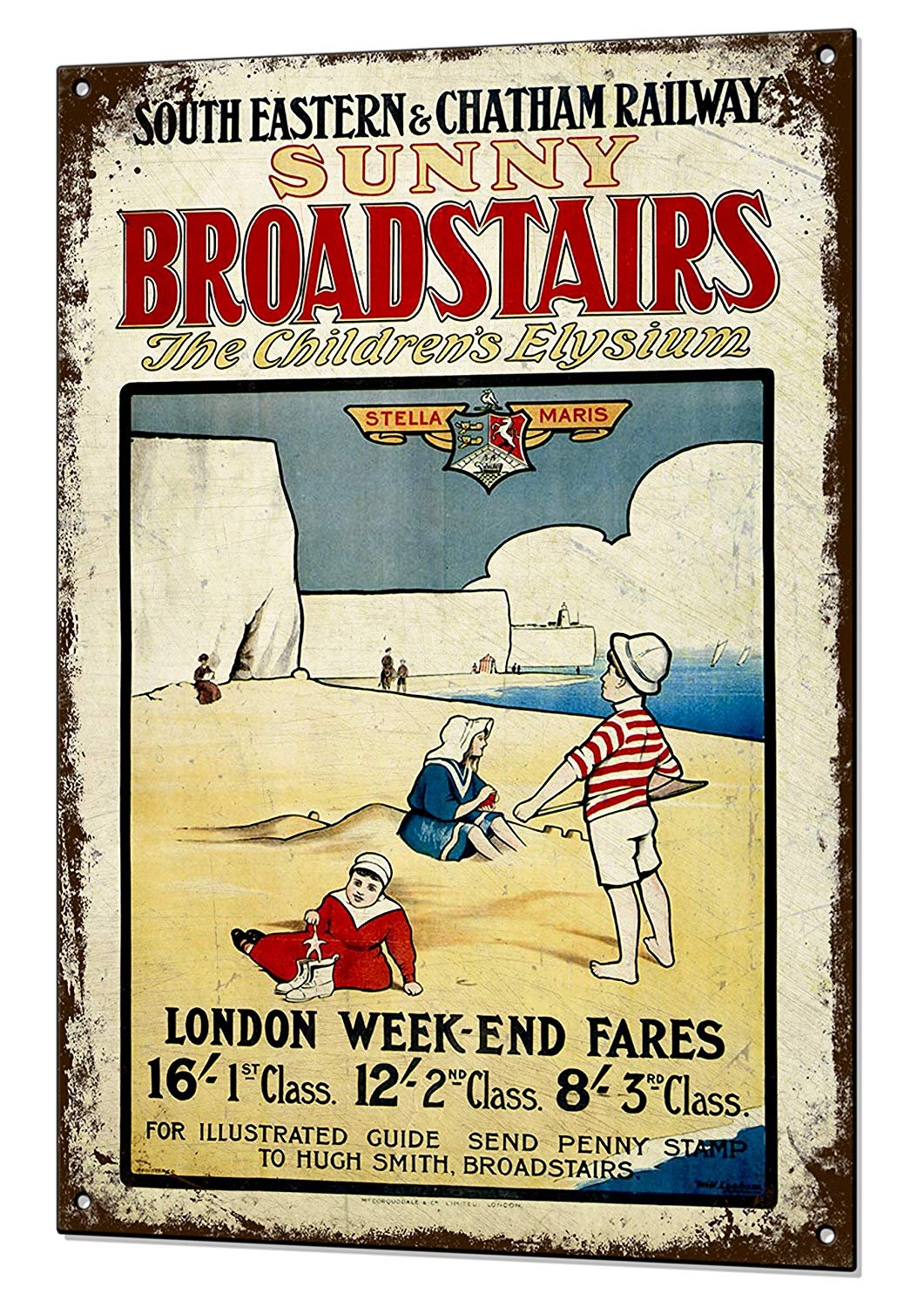 Yelacecca Tin Sign A41610 Sunny Broadstairs Railway Train Vintage Metal Sign Vintage Metal Tin Sign 8X12 Inches