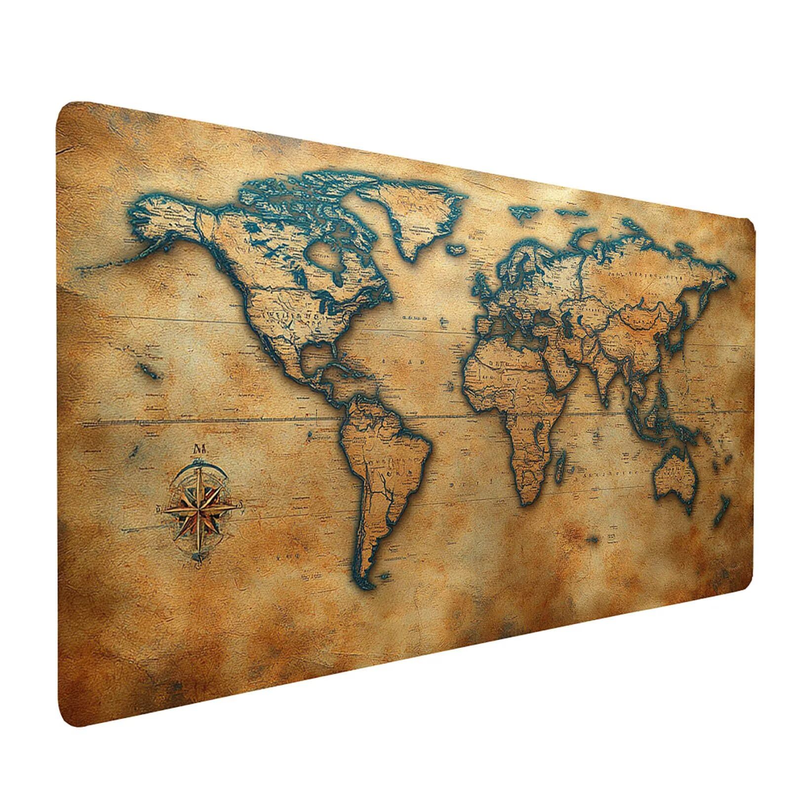 Tapis de Souris XXL 1000x400x3mm Imperméable Carte du Monde Tapis de Bureau Gaming pour Clavier Souris sans Fil Ordinateur Portable, Mouse Pad Paysage Bords Surpiqués Base Antidérapante model-0008
