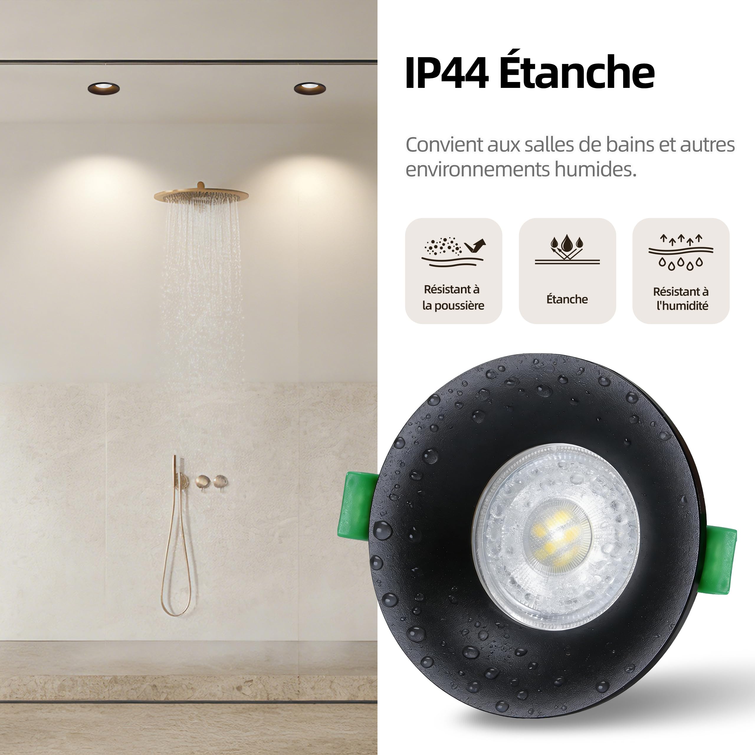 Spot Led Encastrable Dimmable, Spot Salle de Bain IP44, 5W 550LM Spots de Plafond en Aluminum, Blanc Chaud/Blanc Neutre/Blanc Froid Réglable, Trou Ø75mm IRC90+, Lot de 3