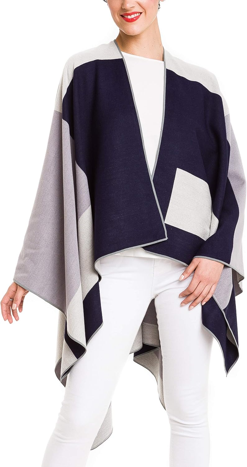 Women's Shawl Wrap Poncho Ruana Cape Cardigan Sweater Open Front for Travel Flight Cruises - Image 2