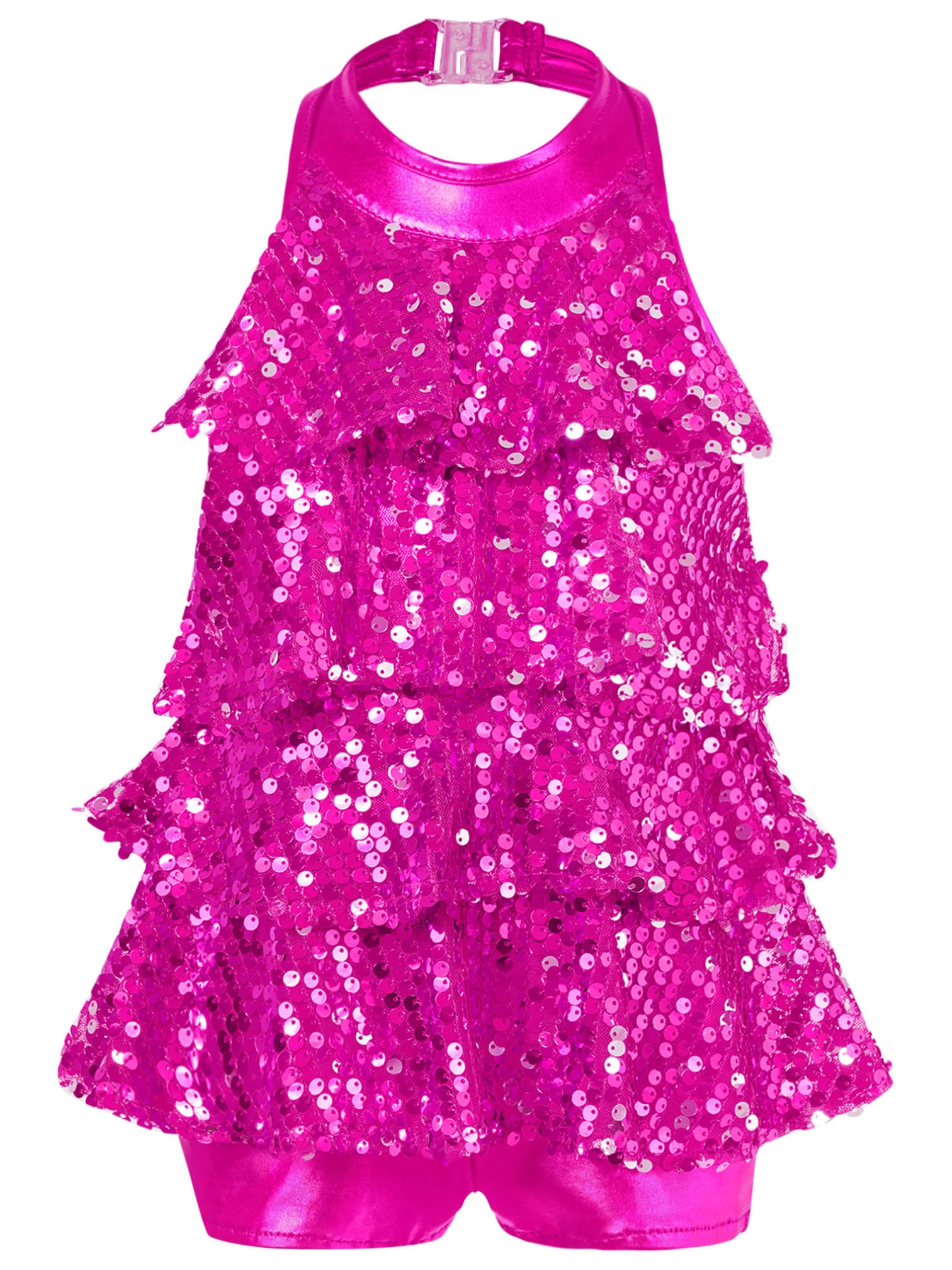 MSemis Maillot Lentejuelas de Baile Latino Jazz para Niña Leotardo Ballet Mono de Patinaje Artístico Maillot de Gimnasia Competición Disfraz de Bailarina 5-16 Años