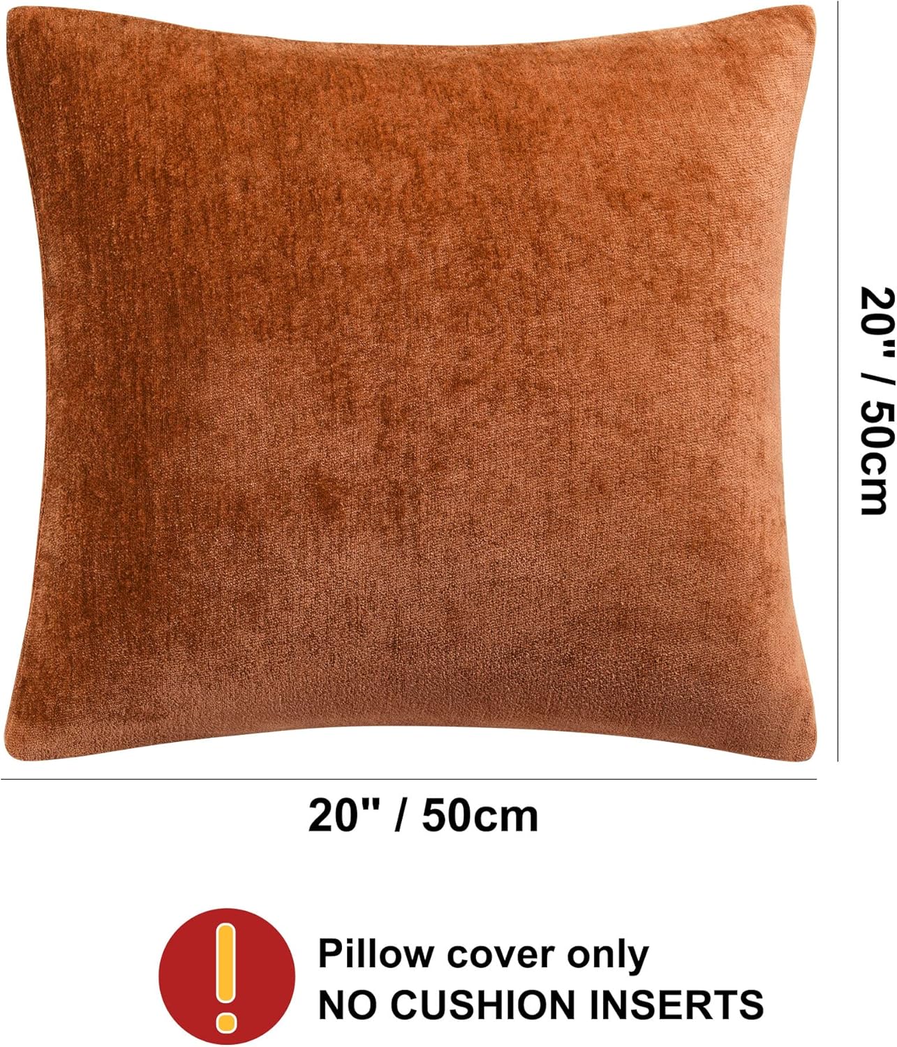 PiccoCasa Set of 2 Chenille Throw Pillow Covers, Soft Decorative Cushion Covers Water Repellent Couch Pillowcase Home Cute Pillowcases for Sofa Car, 20x20 Inch Burnt Orange