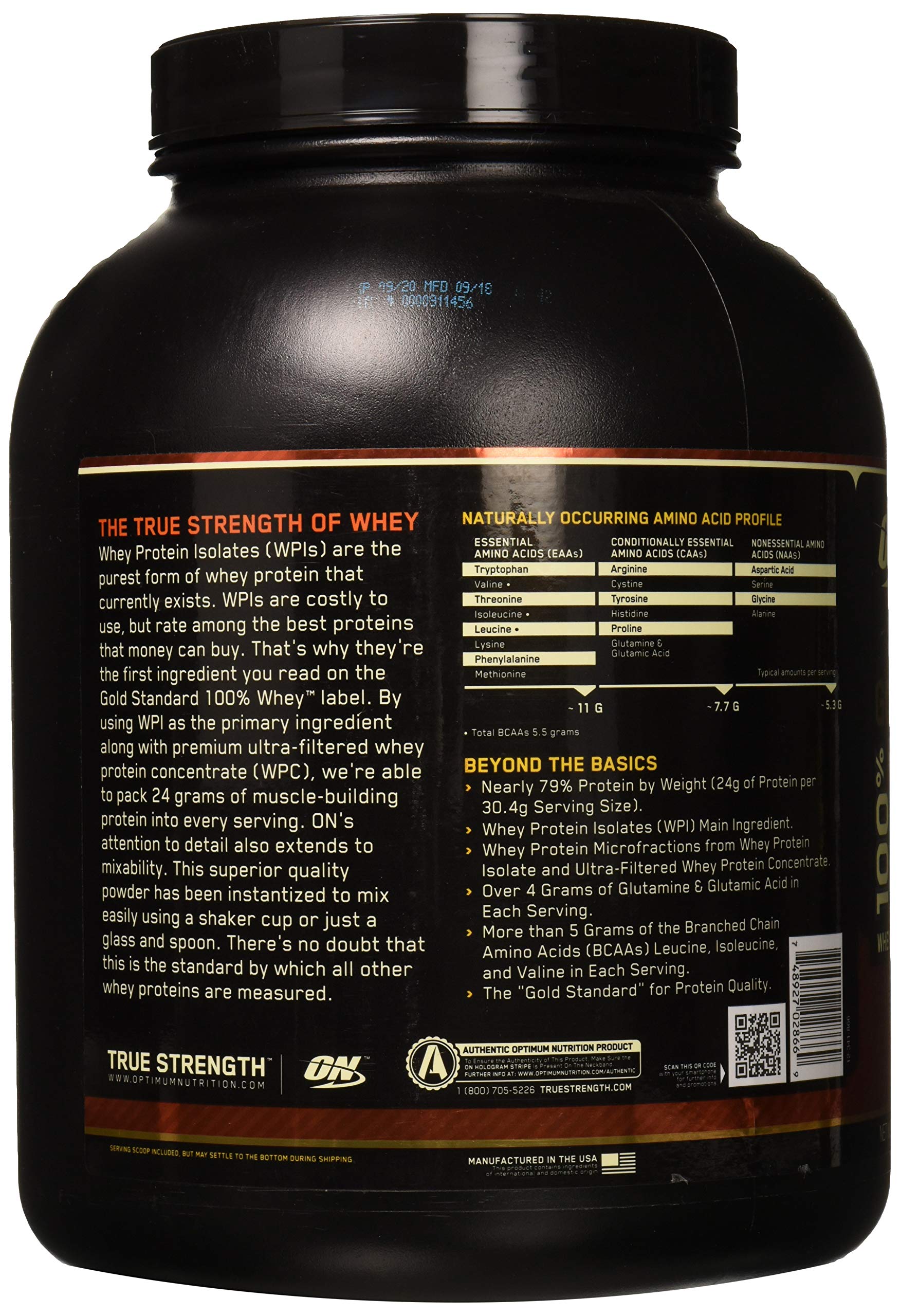 Optimum Nutrition Gold Standard 100% Whey Proteine del Siero di Latte in Polvere, Gusto Doppio Cioccolato - 2273 gr