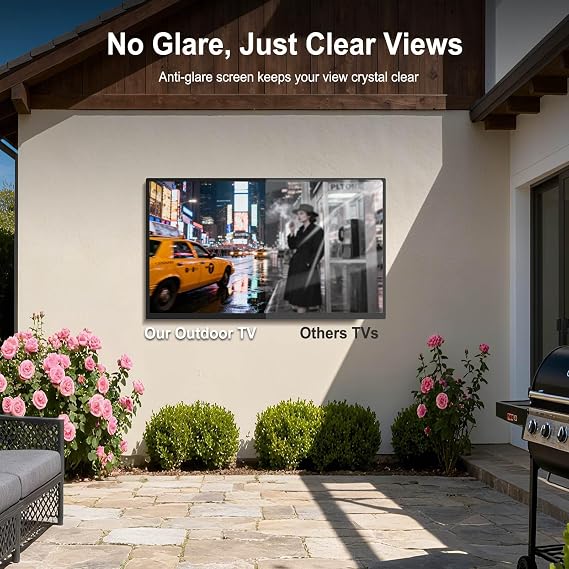 Outdoor TV, 55 Inch 4K Outdoor Smart TV, 1000nits High Brightness Outdoor TVs, IP65 Waterproof TV, Voice Assistant Remote, Compatible with Dolby, Wide Viewing Angle Smart TV