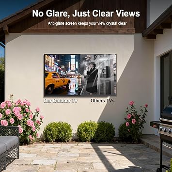 Outdoor TV, 55 Inch 4K Outdoor Smart TV, 1000nits High Brightness Outdoor TVs, IP65 Waterproof TV, Voice Assistant Remote, Compatible with Dolby, Wide Viewing Angle Smart TV