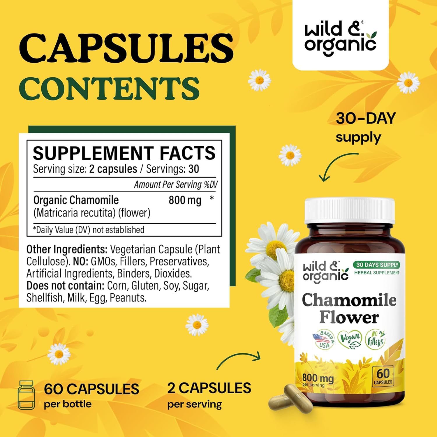 Wild & Organic Chamomile 60 Capsules & Lemon Balm Tincture 4 fl oz