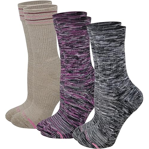 Dr. Motion Compression Crew Socks For Women Outdoor Hiking Walking With Enhanced Cushion And Breathable Arch Support 3 Pairs