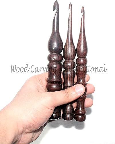 Miniatura 2 de Wood Carving International - Juego de 13 ganchos de ganchillo de palisandro, juego de ganchos de ganchillo de madera para tejer y ganchillo,