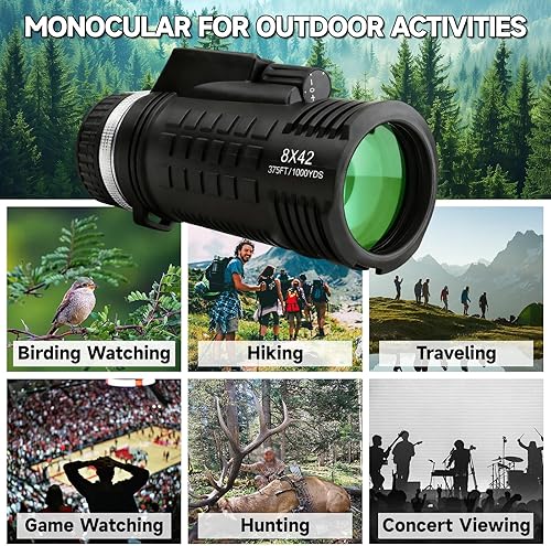 Vista 6 de Telescopio monocular de 8 x 42, monocular para adultos de alta potencia con prisma BAK4 FMC, brújula telémetro, IPX7, impermeable, monocular