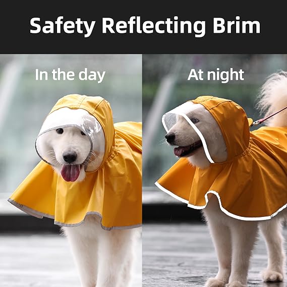 Adjustable Dog Poncho,Hooded Pet Raincoat with Reflective Strips,Rainstorm Level Waterproof,Yellow,XL