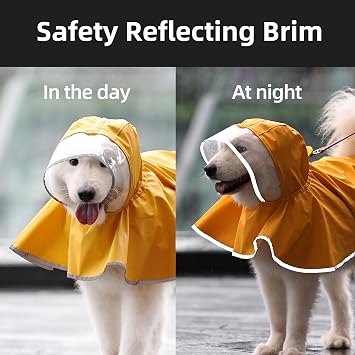 Adjustable Dog Poncho,Hooded Pet Raincoat with Reflective Strips,Rainstorm Level Waterproof,Yellow,XL