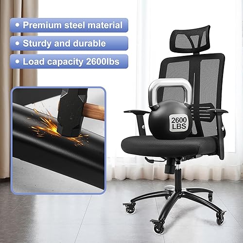 Miniatura 2 de Frassie Silla de juegos de oficina resistente de 28 pulgadas, pieza de repuesto con 5 ruedas con frenos, patas anchas para computadora y escritorio