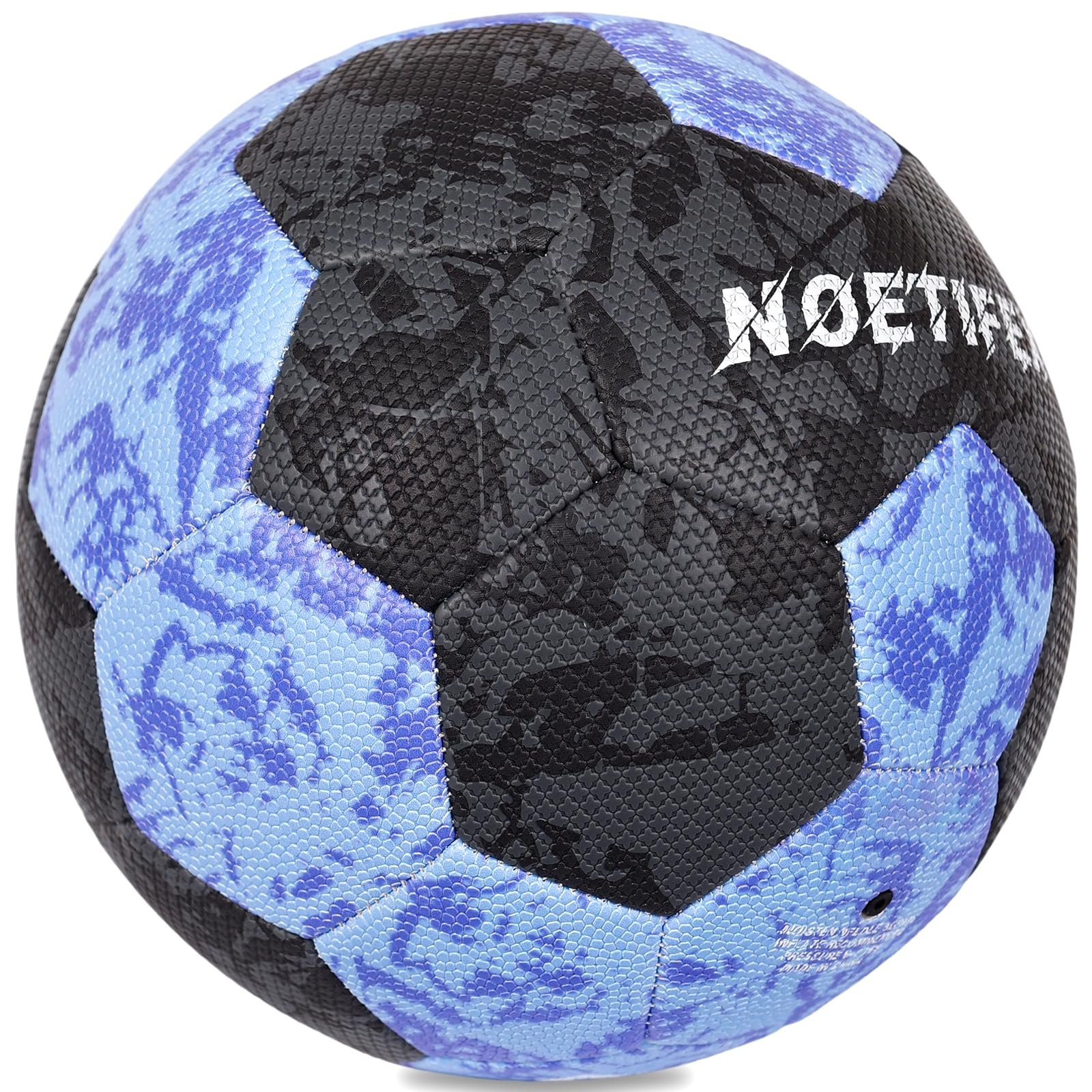 Balón de fútbol tamaño 5 para jóvenes y adultos, piel sintética negra y azul, fútbol duradero cosido a máquina de 32 paneles, costuras ocultas, resistente al agua, pelota de entrenamiento
