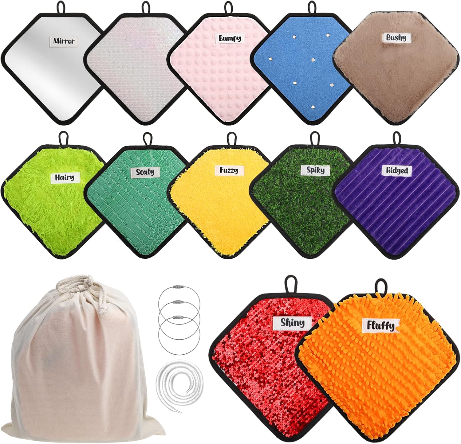 12 Labeled Sensory Mats, Assorted Textured Sensory Tiles Heart Shape Sensory Wall for Autistic Children, Early Sensory Exercise, Tactile Play, Fidgeting Activity (9 * 6 Inch)