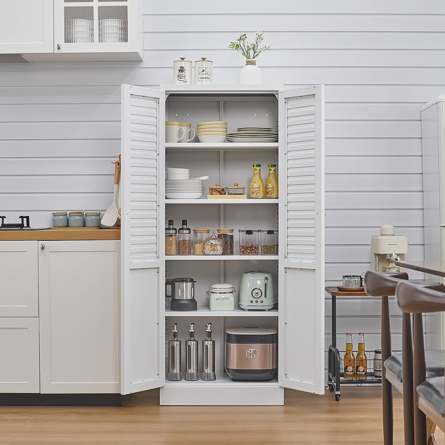 61'' Metal Pantry Cabinet with 4 Adjustable Shelves, Freestanding Steel Storage Cabinet for Kitchen & Home
