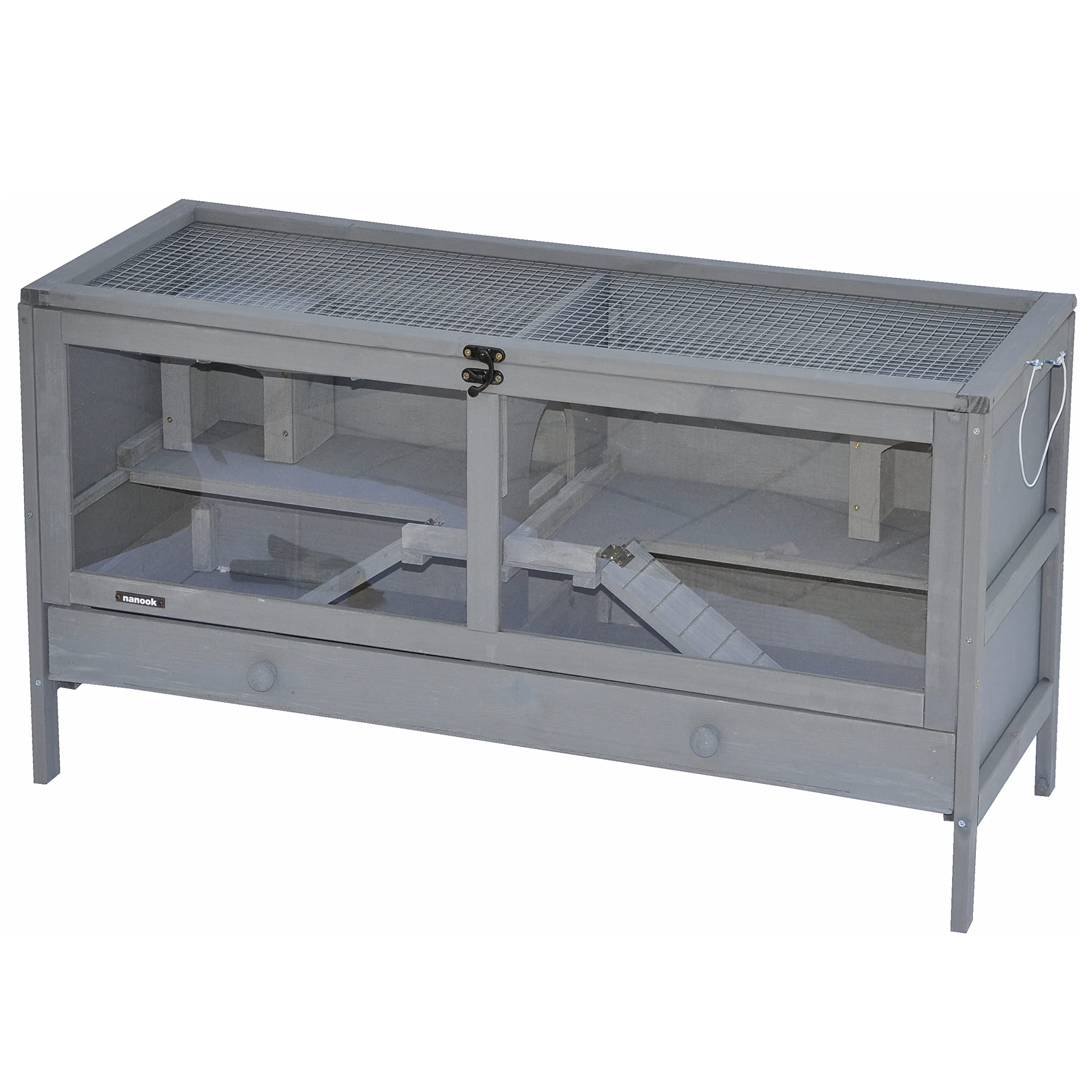 nanook Hamsterkäfig Mäusekäfig Kleintierkäfig Holz 92 x 38 x 48 cm grau
