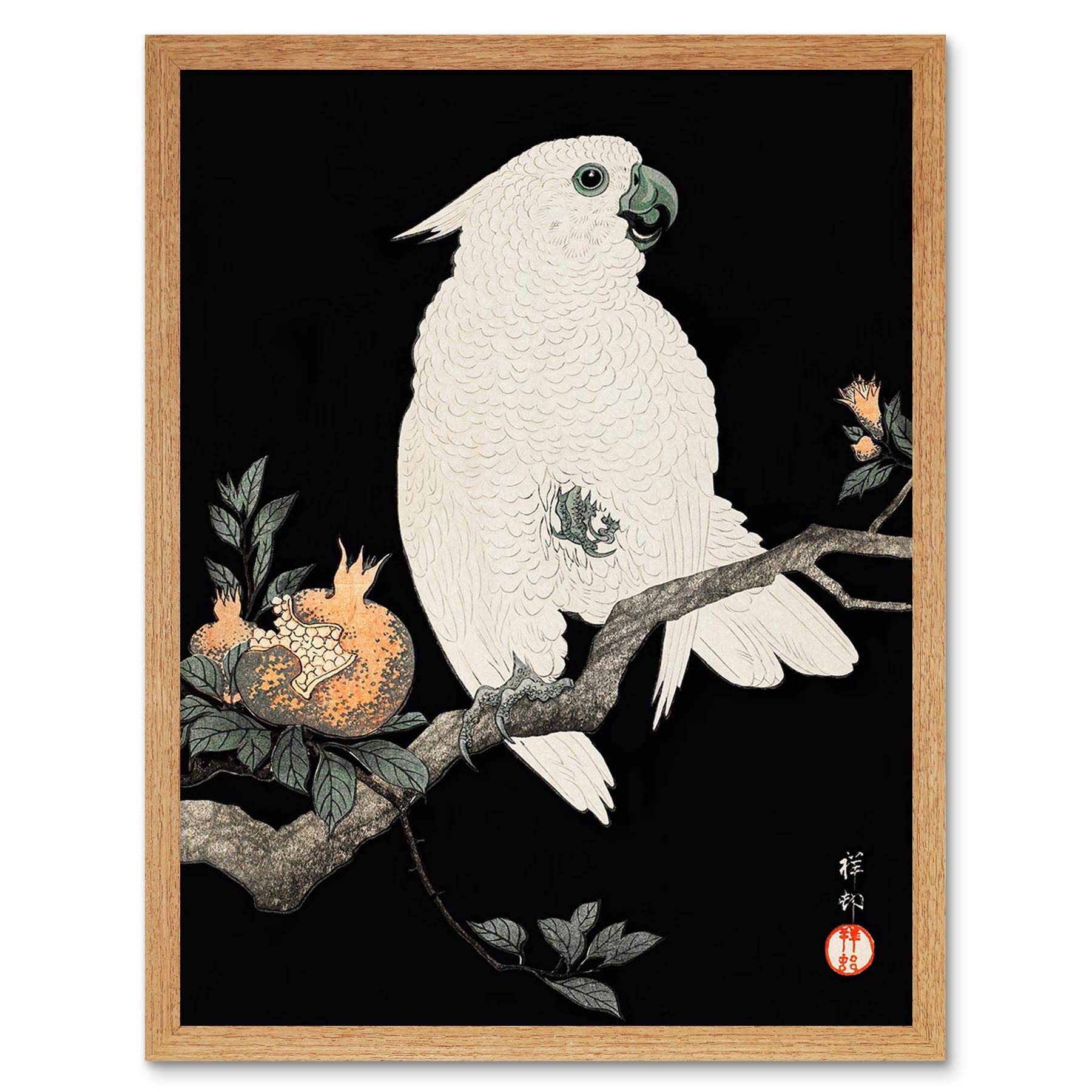 Wee Blue Coo Cockatoo Pomegranate Ohara Koson Art Print Framed Poster Wall Decor 12X16 Inch