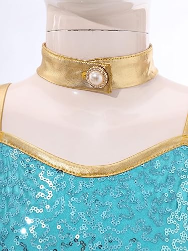 Miniatura 5 de Agoky Disfraz de princesa árabe para niñas, disfraz de Halloween con lentejuelas, vestido de danza del vientre, jazmines, cosplay, disfraz, 3 piezas