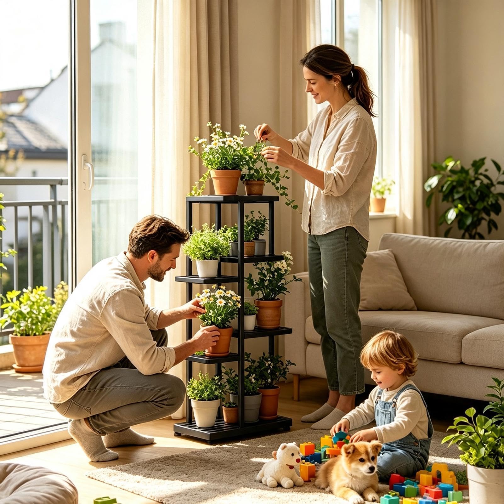 Generisch Scaffale per piante a 4 ripiani, in metallo resistente | Supporto per piante per interni ed esterni, giardino, balcone, soggiorno, angolo della stanza