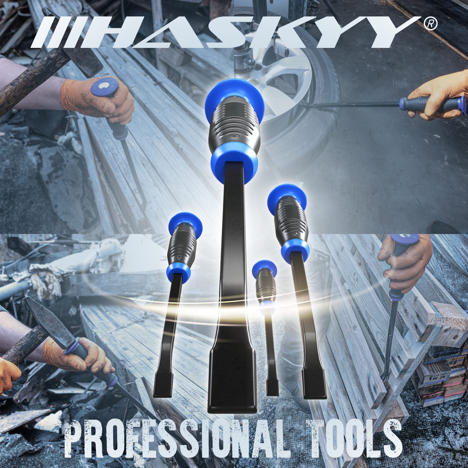 HERO Profi Stemmhebel Set 4-teilig 200-600mm - Reifen Montiereisen Mit Rolltasche