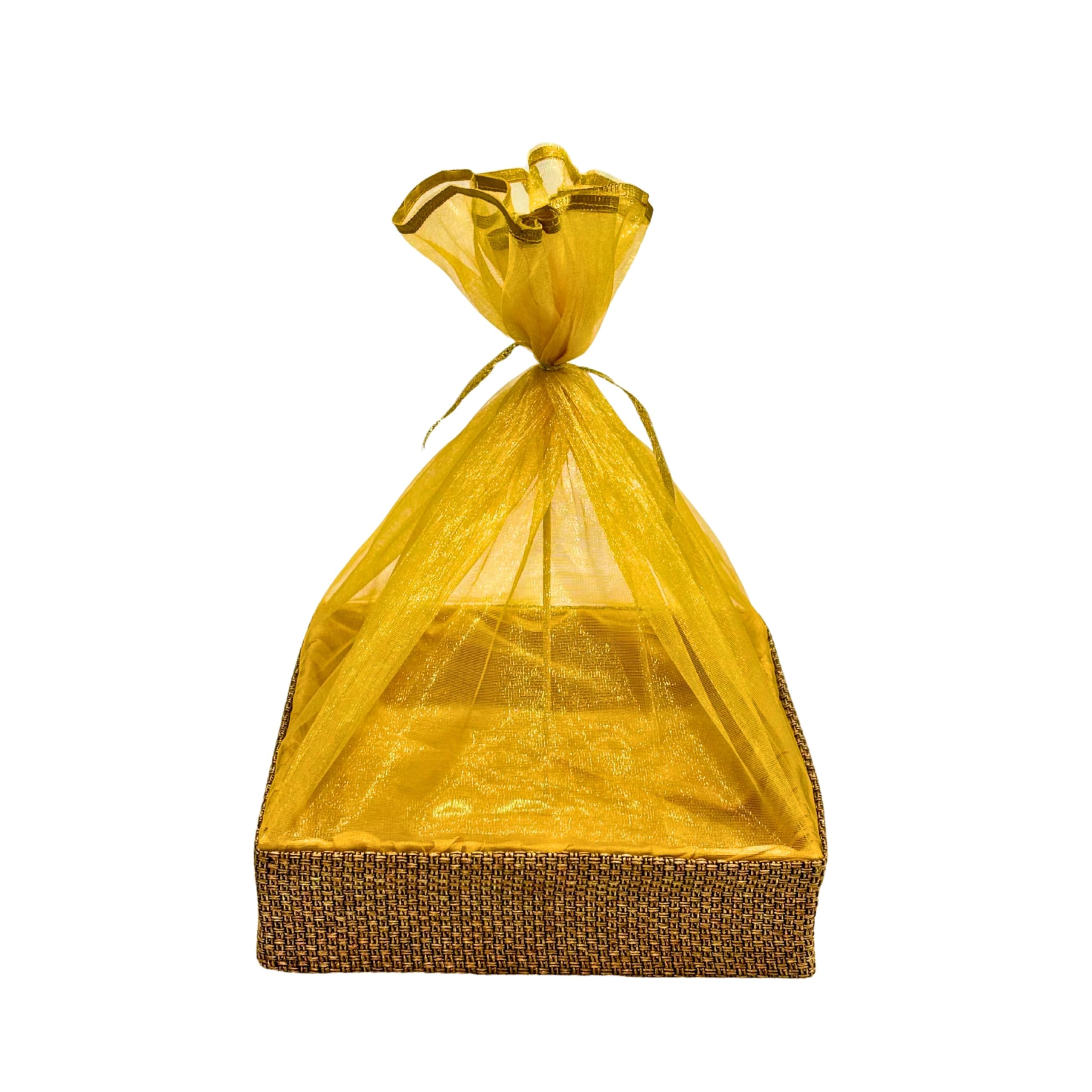 (Small, 8x8x2 inch,Square, Brown-Jute) MDF Base Designer Gift Hamper Packaging Baskets with Net Cover, Gift Hamper Organiser perfect for any occasion-image-7