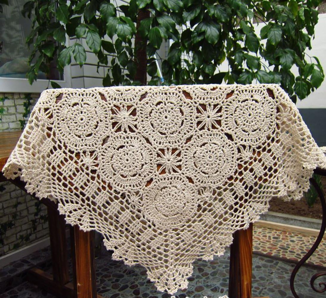 Hetao 100 Cotton Handmade Crochet Square Tablecloth
