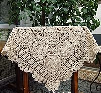 Hetao Handmade 100% Cotton Crochet Lace Square Tablecloth Doily, Beige 19 Inch - Elegant Table Runner Placemat