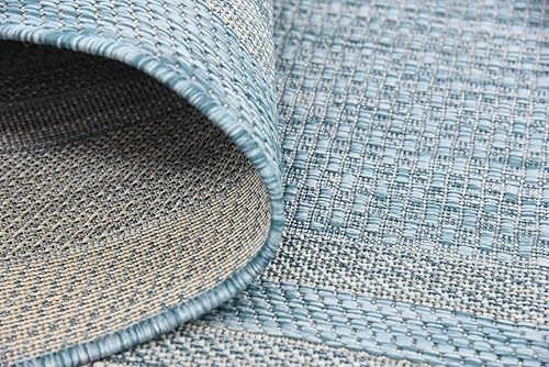 Vista 489 de Unique Loom - Colección Outdoor Border - Tapete para exteriores de borde suave - 5 pies 3 pulgadas x 8 pies, rectangular, azul/marfil azu/marfil