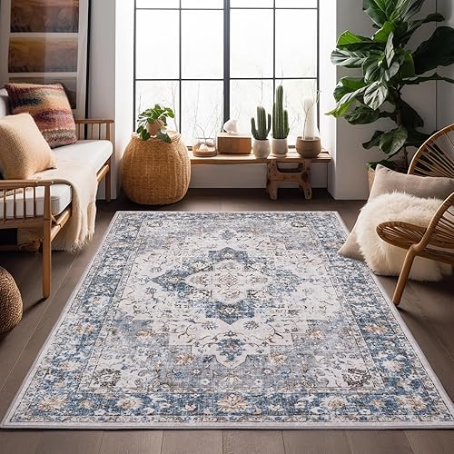 Miniatura 3 de Ruggnovea Alfombra de área para sala de estar, dormitorio, 3 x 5 pies, antideslizante, lavable a máquina, alfombra de piso de alto tráfico,