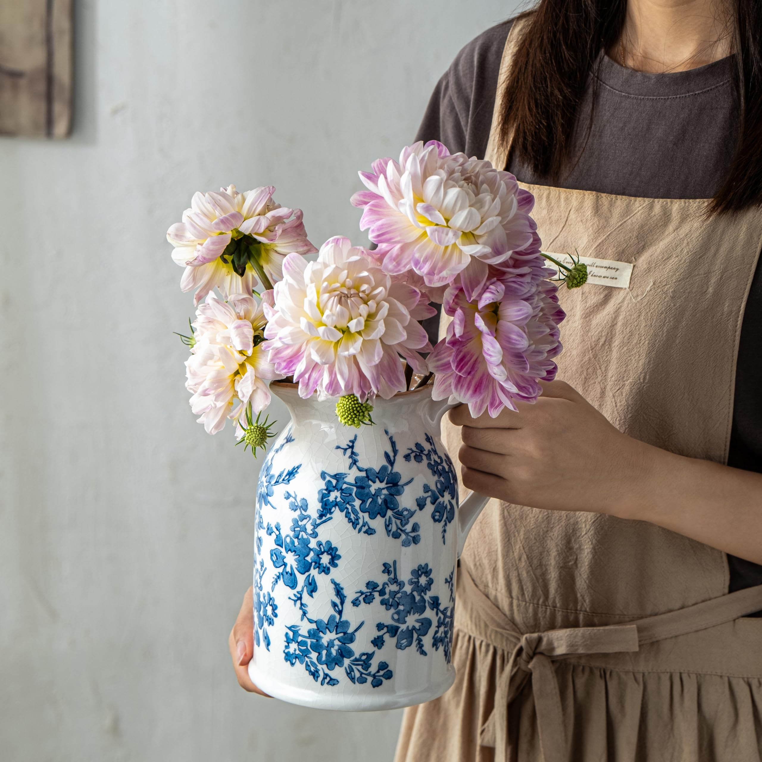 Amazon.co.jp: SEUYUCL 青と白のピッチャー花瓶、8インチヴィンテージ