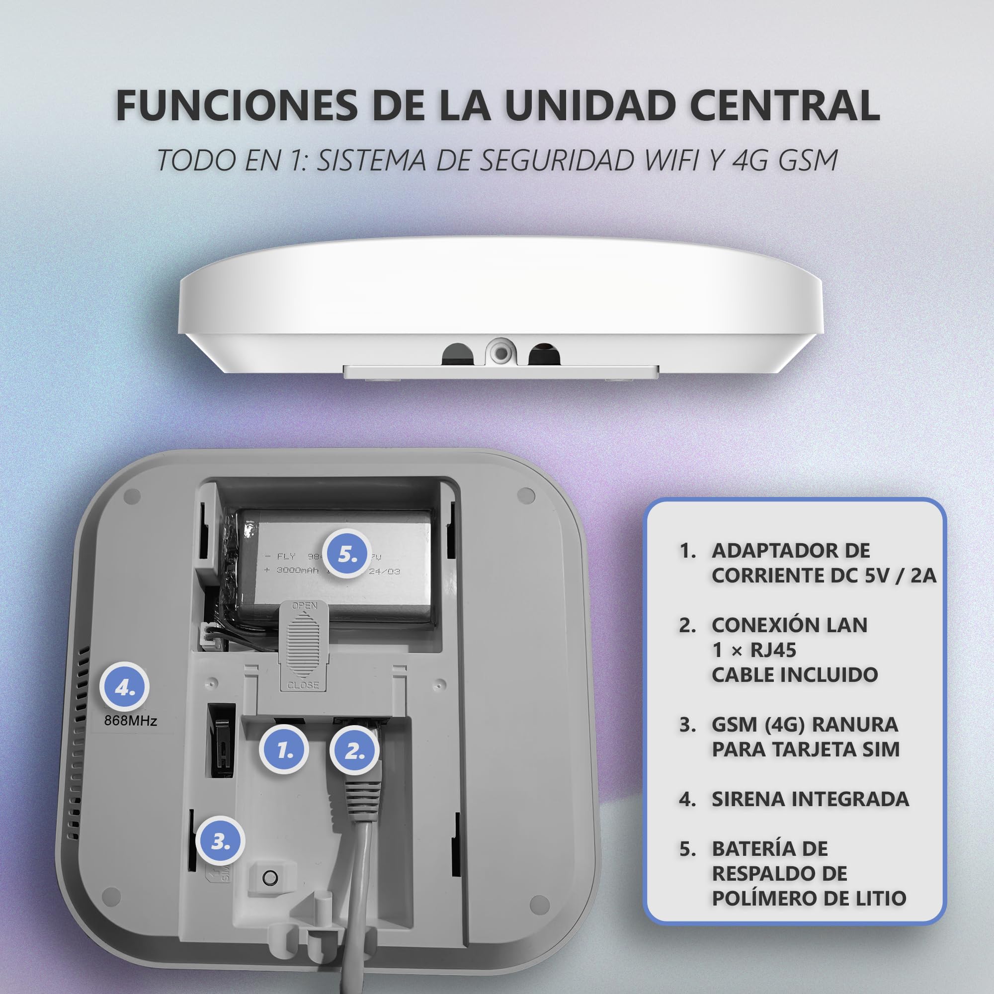 ELRO AS98S Home2 - Sistema de Alarma inalámbrico Inteligente - WiFi - Función gsm - Probado como Mejor - con estación Base, Panel de Control, Detector de Movimiento, 3 contactos de Puerta/Ventana y