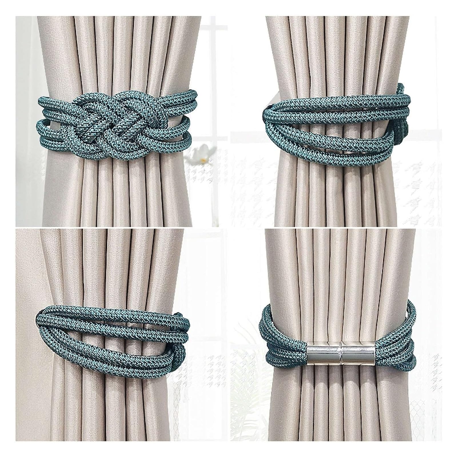 Attaches de Rideaux en Corde tressée avec Pompons, Attaches de Rideaux, Attaches de Rideaux - 4 pièces (2 pièces) (Ae 2 pièces)