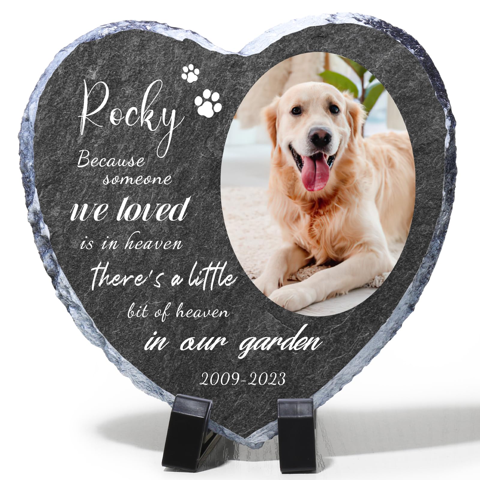 Bohaluo Custom Pet Memorial Stones for Dog, Personalized Memorial Plaques for Outdoors with Picture & Text Garden Stone for Loss of Dogs, Heart Shaped Dogs Grave Marker,B3-Heart