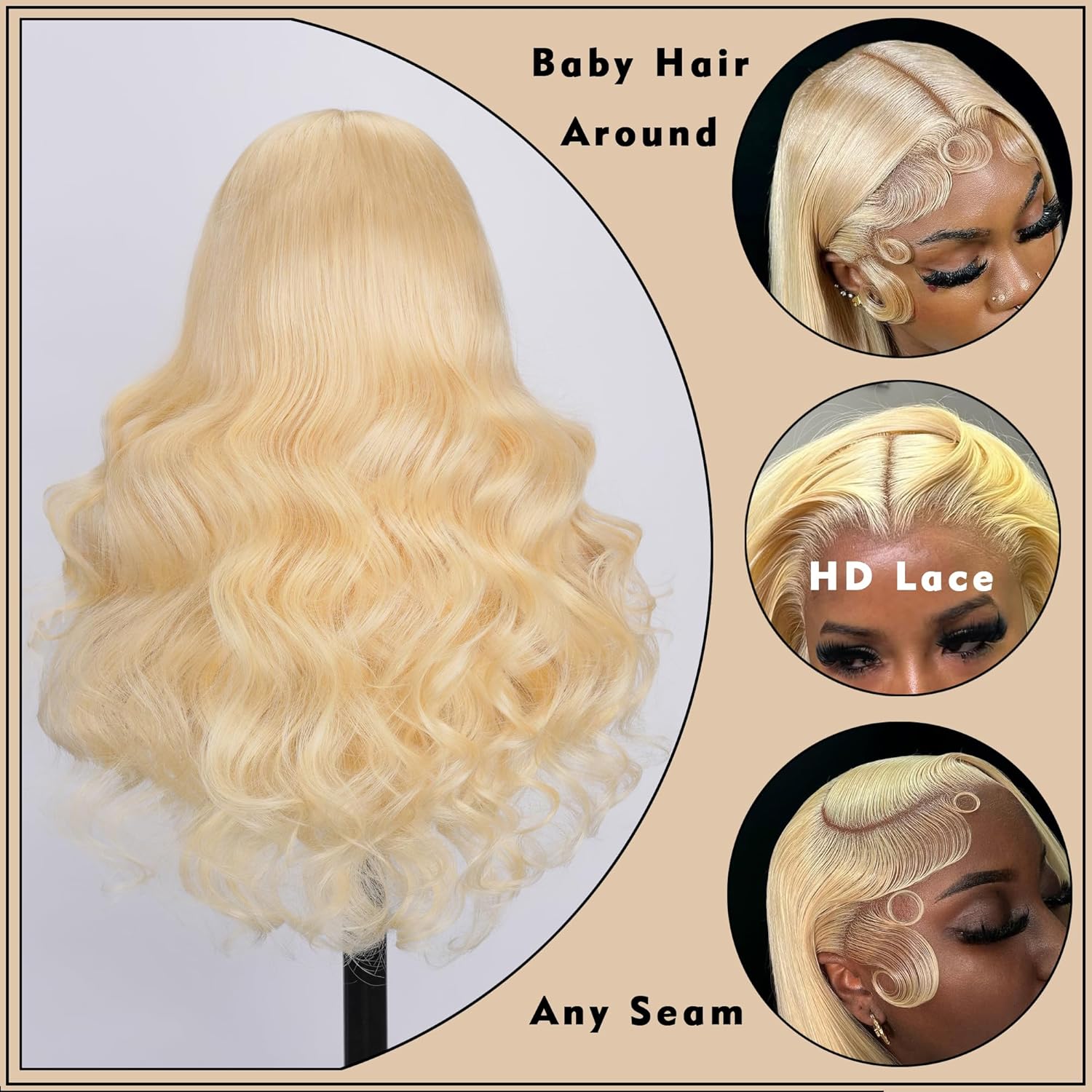 613 13x6 Lace Front Wig Human Hair 250 Density 32 Inch Blonde Wig Human Hair 13x6 613 Body Wave Wig Blonde 100% Real Human Hair No Synthetic Blend No Tangle No Shedding Triple Lifespan 3X