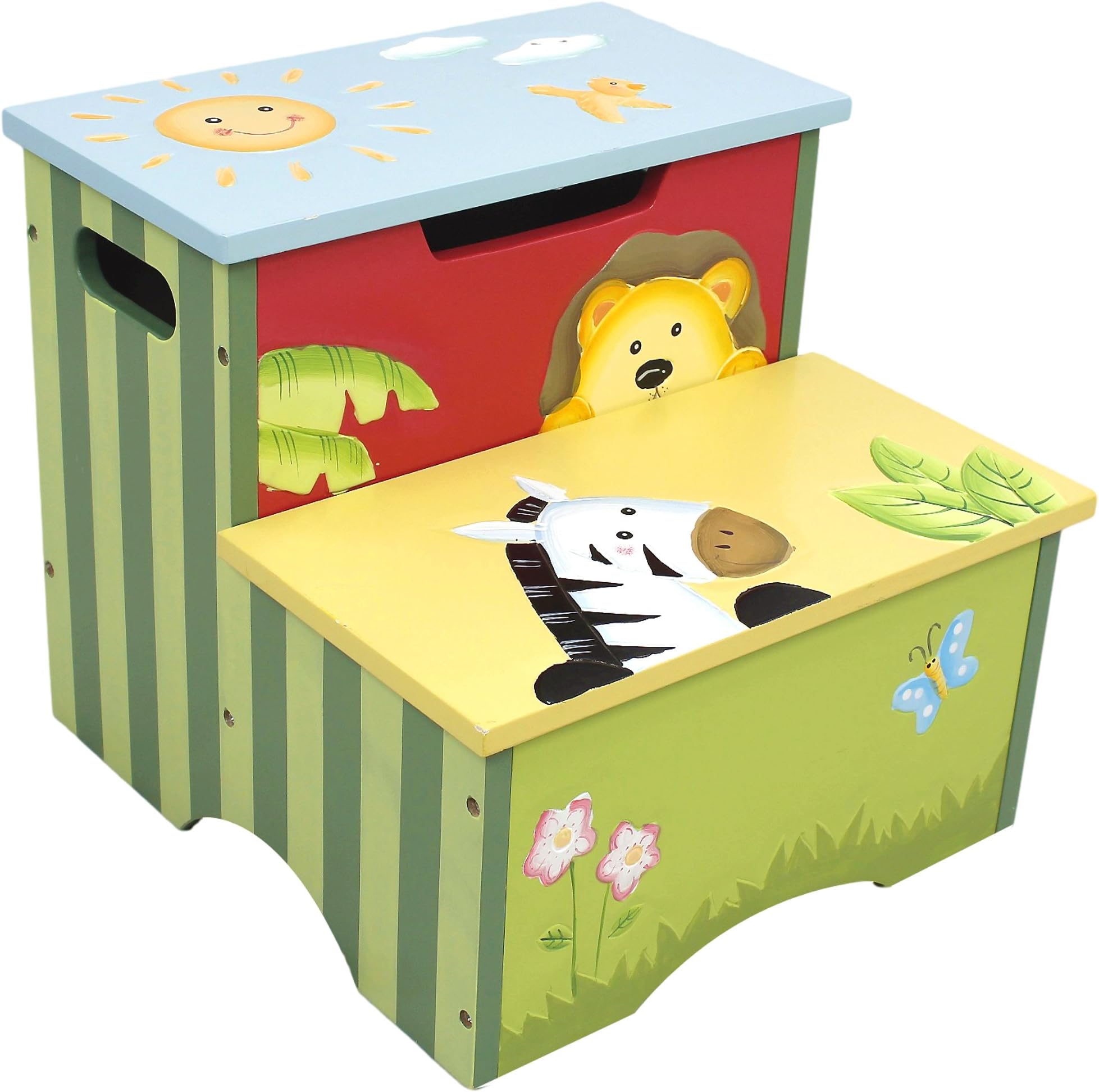 Fantasy Fields - Sunny Safari Animals Thematic Kids Wooden Step Stool with Storage | Imagination Inspiring Hand Crafted & Hand Painted Details Non-Toxic, Lead Free Water-based Paint