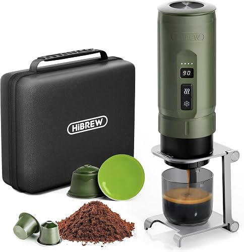 H4C Explorer - Portable Electric Espresso Machine, USB-C Rechargeable Coffee Machine for Camping and Travel, Compact for Capsules & Ground Coffee, with Foldable Holder & Carrying Case (Green)