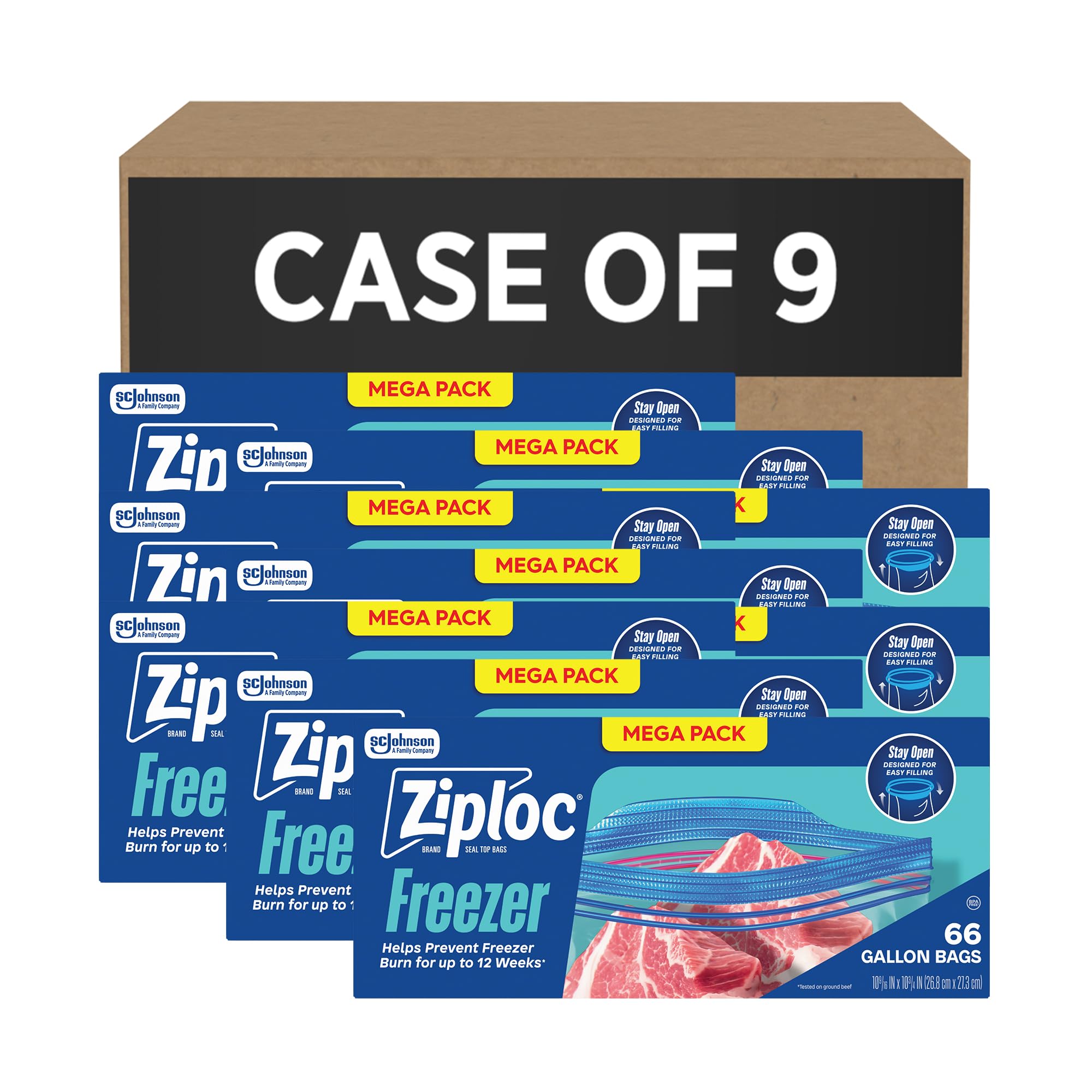 SC Johnson Professional Ziploc Gefrierbeutel für Lebensmittel, 9 Boxen x 66 Stück, insgesamt 594 Beutel