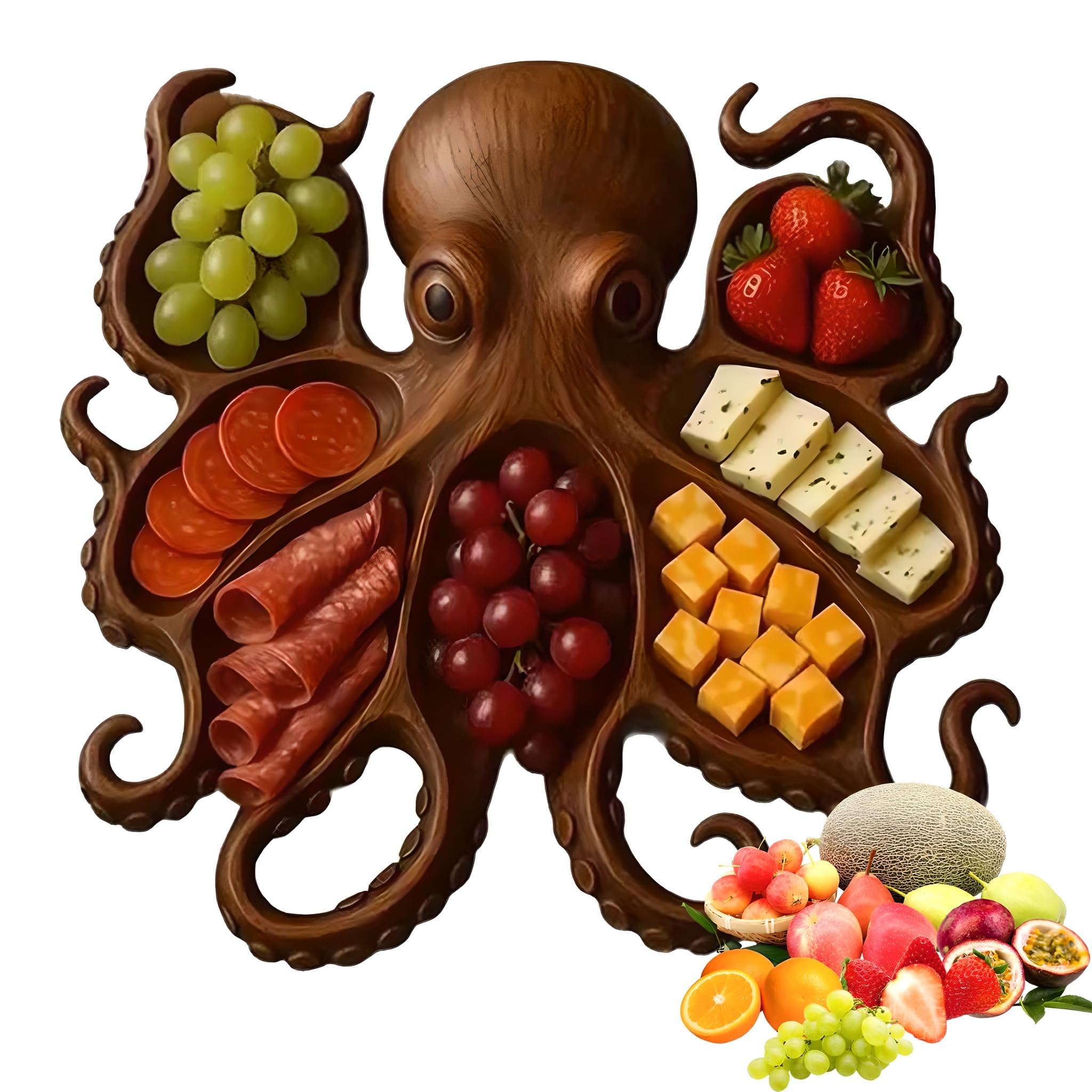 Octopus Charcuterie Board Holz Servierplatte Octopus Snackplatte Käsebrett Lebensmittel Serviertablett Behälter für Home Kitchen Decor Käse, Nüsse, Obst & Fleisch