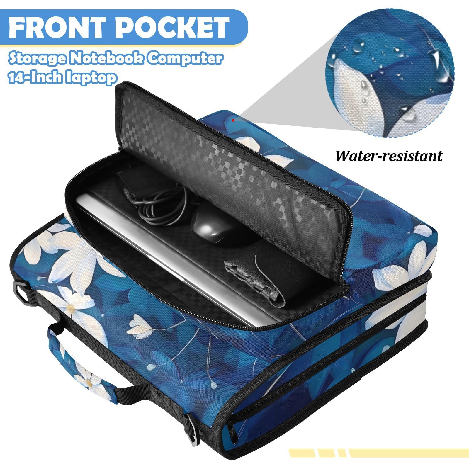 Borsa per raccoglitori a 3 anelli con stampa artistica blu floreale