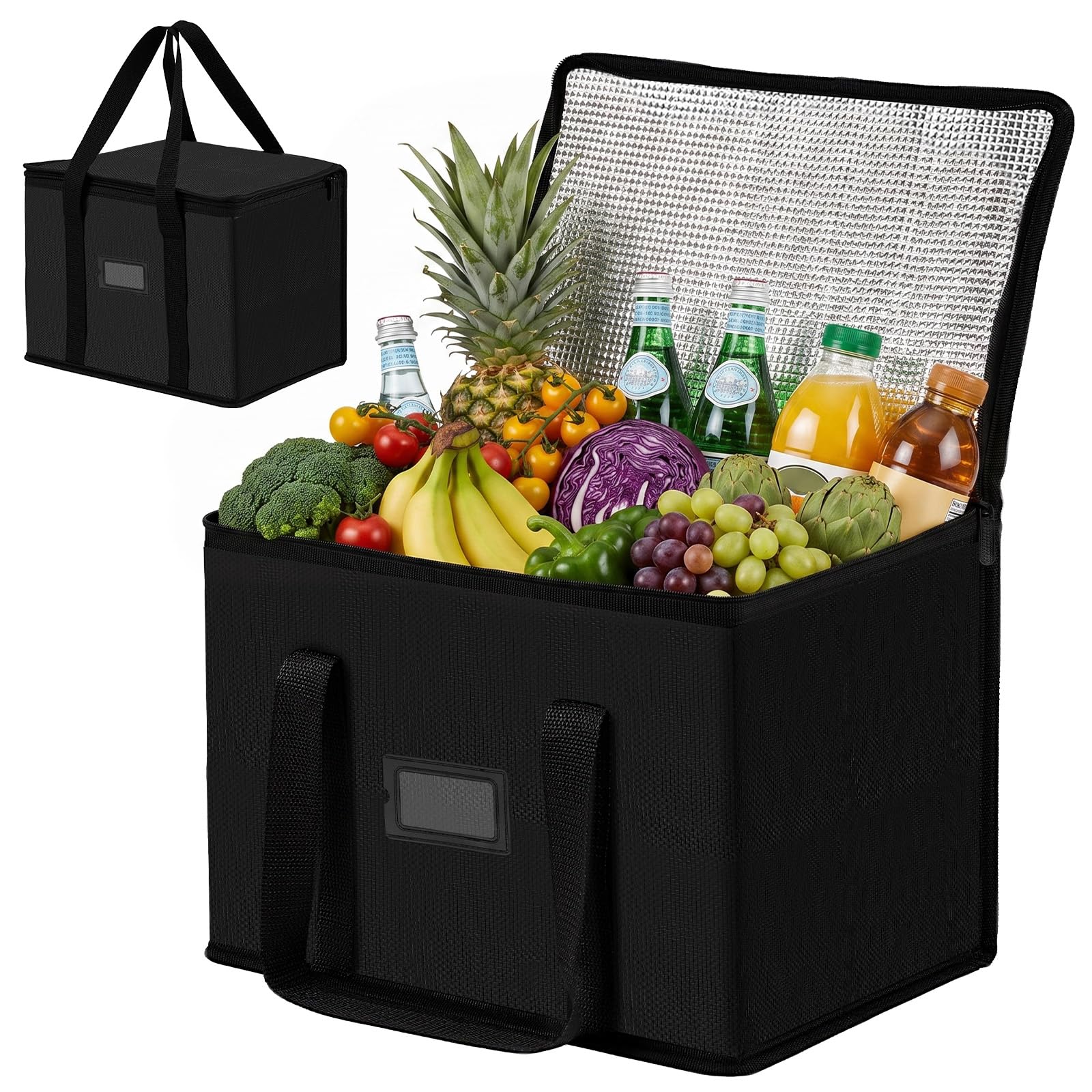 Alaoo 70L Foldable Insulated Bag for Food Travel Camping, Black, 52*35*39cm