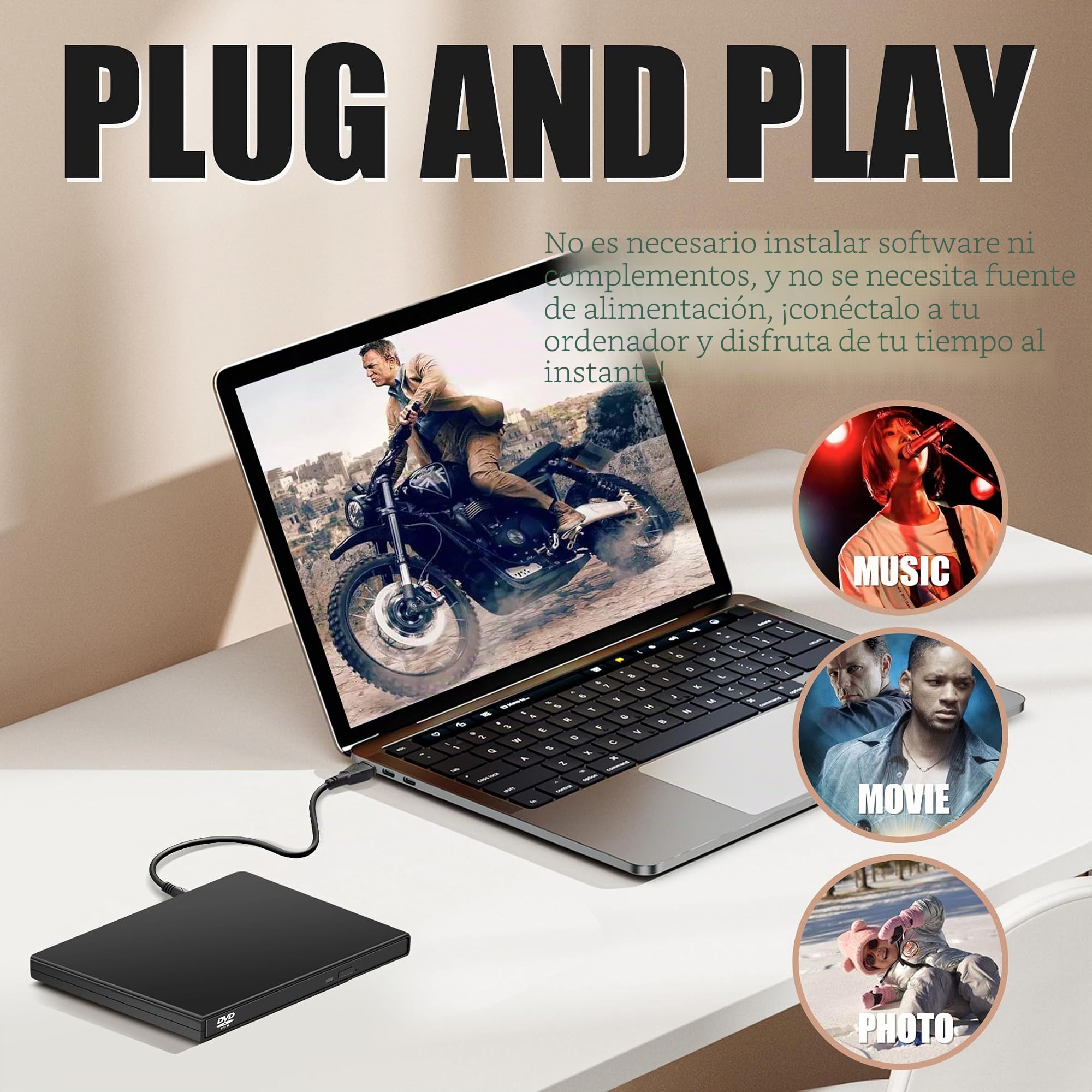 YAODHAOD Unidad externa CD/DVD, lector CD RW, reproductor DVD para laptop, PC, Mac, Windows 11/10/8/7, Mac, Linux