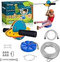 ZEROMX UFO Zipline Kit for Backyard: 75-150ft Cable, 350lbs Capacity, Kids & Adults, Swing Seat, Stainless Steel Brake