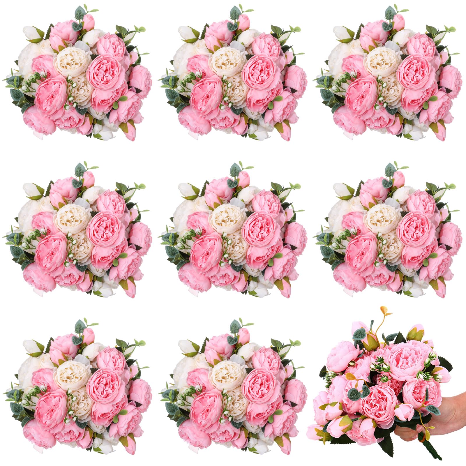 Hoteam 24 Bundles Artificial Peonies Flowers Wedding Faux Flowers Silk Peony Bouquet Bulk Bride Fake Florals Arrangements for Table Centerpieces Wedding ?Party Vase Decor (Light Pink, White)